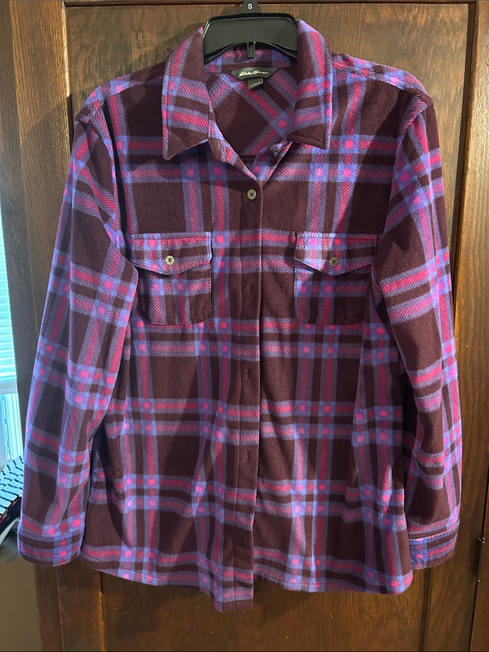 Eddie Bauer Purple Plaid Utility Jacket with Pink & Blue Accents